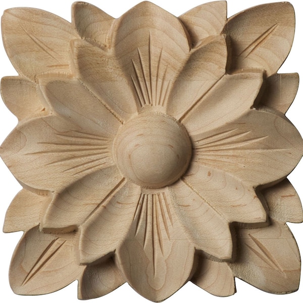 Ekena Millwork 4 1/4"W x 4 1/4"H x 5/8"P Springtime Square Rosette, Maple - ROS04X04SPMA
