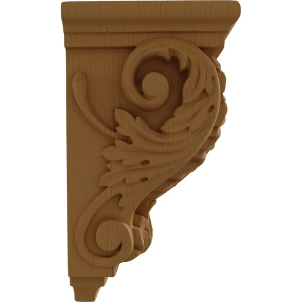 Ekena Millwork 3 1/2"W x 4"D x 7"H Small Acanthus Wood Corbel, Alder - CORW03X04X07ACAL