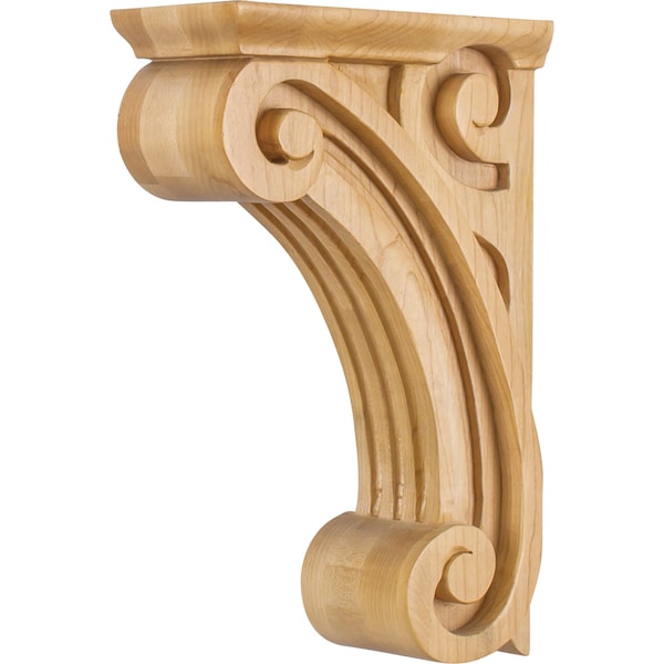 Hardware Resources 3" Wx6-1/2"Dx10"H Rubberwood Scrolled Fluted Corbel - COR4-1RW
