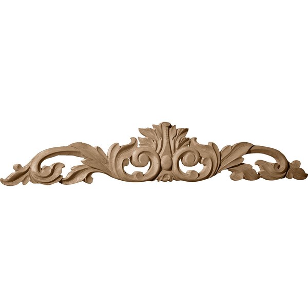 Ekena Millwork 36 1/2"W x 6 1/4"H x 1"D Large Green Leaf Center with Scrolls, Rubberwood - ONL36X06X01LFRW