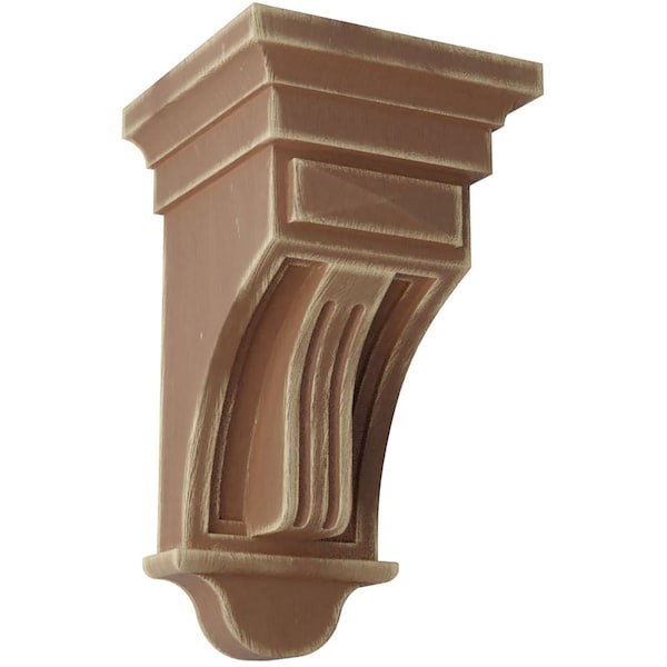 Ekena Millwork 5 1/2"W x 5 1/2"D x 10"H Raised Fluting Wood Vintage Decor Corbel, Weathered Brown - CORWD05X05X10RABR
