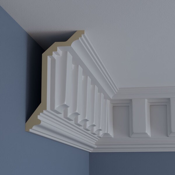 Ekena Millwork 8 1/2"H x 5"P x 9 7/8"F x 94 1/2"L, (5 7/8" Repeat), Nouveau Crown Moulding - MLD08X05X09NO