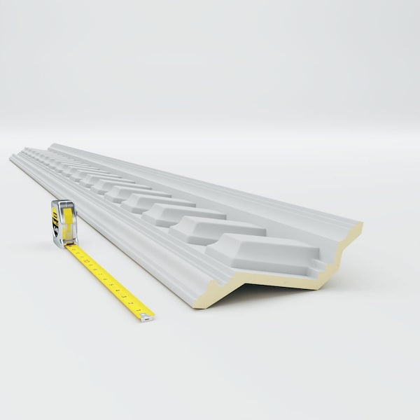 Ekena Millwork 8 1/2"H x 5"P x 9 7/8"F x 94 1/2"L, (5 7/8" Repeat), Nouveau Crown Moulding - MLD08X05X09NO