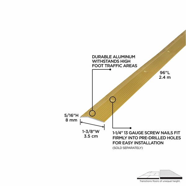 M-D Building Products Aluminum, Satin Brass, 96 in L, 1.375 in W - 43714