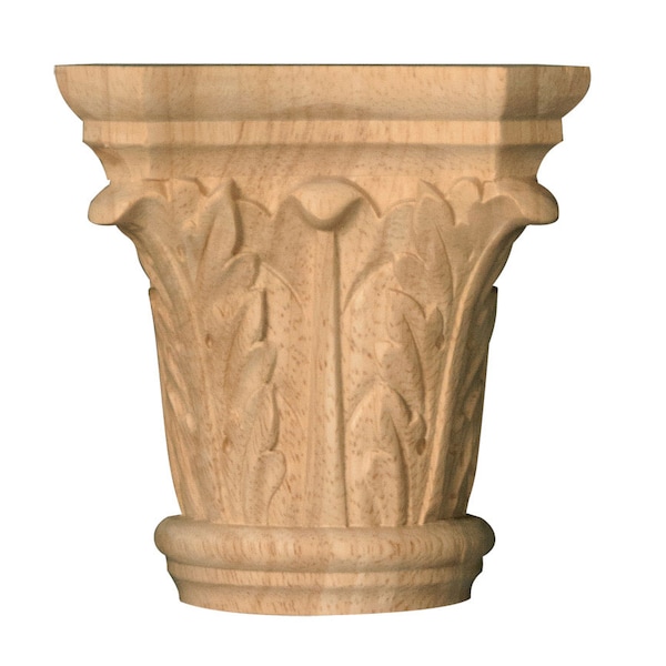 Osborne Wood Products 4 5/8 x 4 3/4 x 2 3/8 Large Acanthus Half Round Capital in Rubberwood - 892031RW