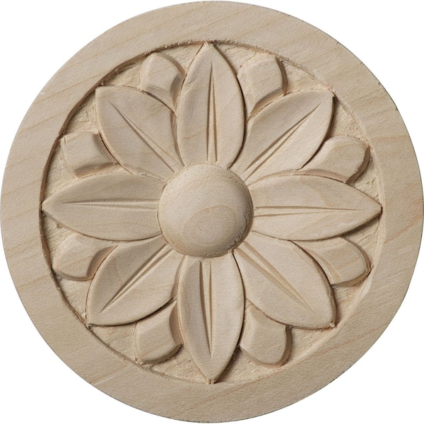 Ekena Millwork 3 1/2"W x 3 1/2"H x 1/2"P Bedford Round Rosette, Rubberwood - ROS03X03BERW