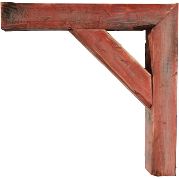 Ekena Millwork 3 1/2"W x 16"D x 18"H Vintage Farmhouse Bracket, Barnwood Decor Collection, Salvaged Red - BKTB03X16X18TRRD