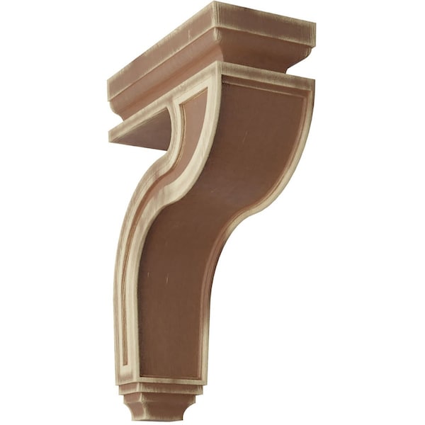 Ekena Millwork 4"W x 8 1/2"D x 13"H Hollow Back Wood Vintage Decor Corbel, Weathered Brown - CORWD04X08X13HABR