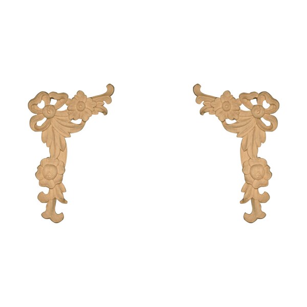Osborne Wood Products 15 x 9 1/2 x 3/4 Ribbon Corner Appliques (Pair) in Rubberwood <sma PR - 891984RW