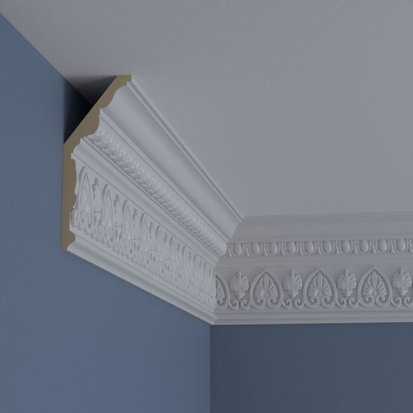 Ekena Millwork 6 3/8"H x 2 1/2"P x 7"F x 94 1/2"L Kirke Crown Moulding - MLD06X02X07KI