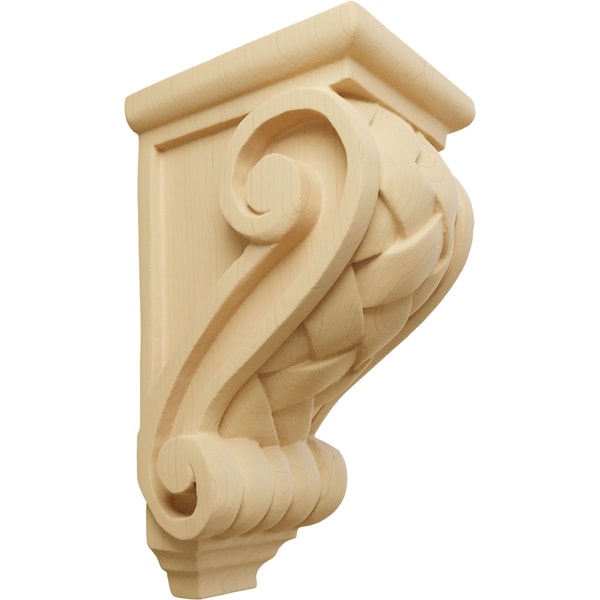 Ekena Millwork 3 1/2"W x 4"D x 7"H Small Basket Weave Corbel, Alder - CORW03X04X07BWAL