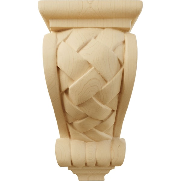 Ekena Millwork 3 1/2"W x 4"D x 7"H Small Basket Weave Corbel, Alder - CORW03X04X07BWAL
