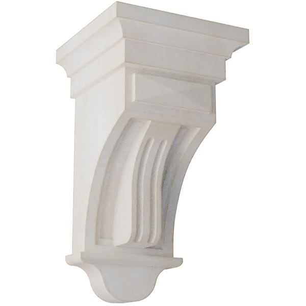 Ekena Millwork 5 1/2"W x 5 1/2"D x 10"H Raised Fluting Wood Vintage Decor Corbel, Chalk Dust White - CORWD05X05X10RAWH