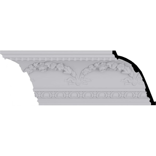 Ekena Millwork 6 3/8"H x 8"P x 10 3/8"F x 94 1/2"L, (9 5/8" Repeat), Floral Swag Crown Moulding - MLD06X08X10FL