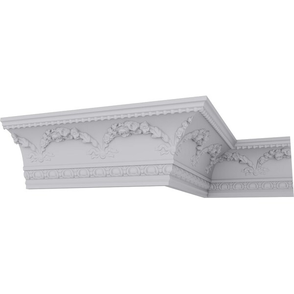 Ekena Millwork 6 3/8"H x 8"P x 10 3/8"F x 94 1/2"L, (9 5/8" Repeat), Floral Swag Crown Moulding - MLD06X08X10FL
