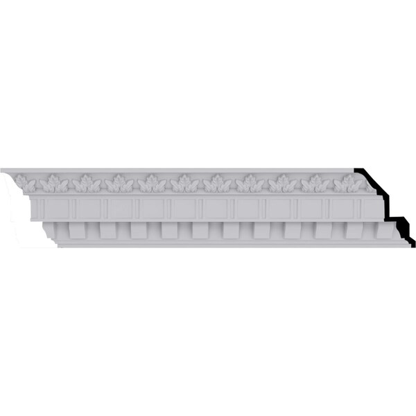 Ekena Millwork 5"H x 3 7/8"P x 6 3/8"F x 94 1/2"L, (2" Repeat), Dentil and Leaf Crown Moulding - MLD05X03X06DE