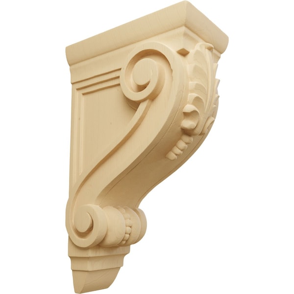 Ekena Millwork 4 3/4"W x 8"D x 13 1/4"H Large Fig Leaf Corbel, Alder - COR04X08X13FIAL