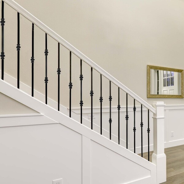Nuvo Iron in Square x 44in Long Black Steel Interior Balusters - Double Collar, 12PK - SQI2C-12MP