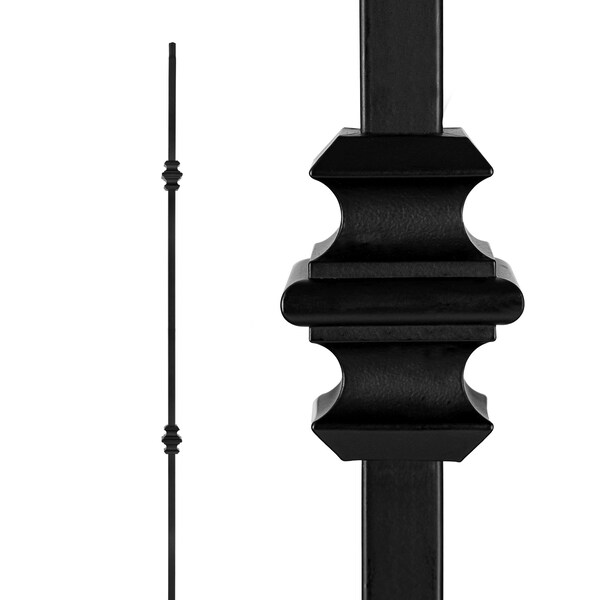 Nuvo Iron in Square x 44in Long Black Steel Interior Balusters - Double Collar, 12PK - SQI2C-12MP