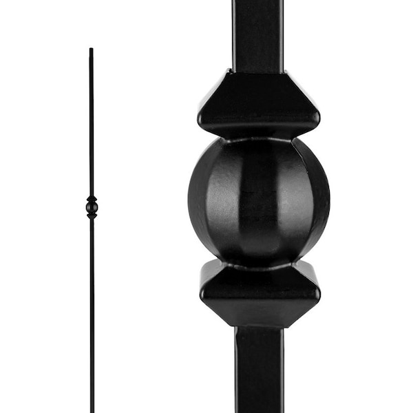 Nuvo Iron Single Ball and Sphere Stair Baluster, 44 in H, 1/2 in W, Square, Steel, Black - SQI1BS