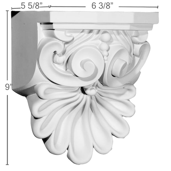 Ekena Millwork 6 3/8"W x 5 5/8"D x 9"H Quentin Shell Corbel - COR06X05X09QU
