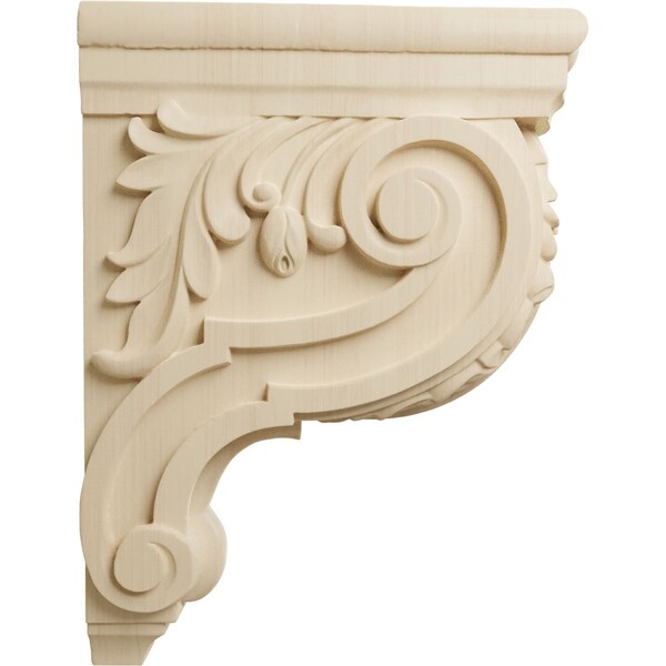 Ekena Millwork 4"W x 10 1/2"D x 14"H Large Hudson Acanthus Wood Corbel, Rubberwood - CORW04X11X14HDRW