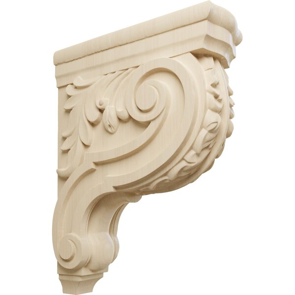 Ekena Millwork 4"W x 10 1/2"D x 14"H Large Hudson Acanthus Wood Corbel, Rubberwood - CORW04X11X14HDRW