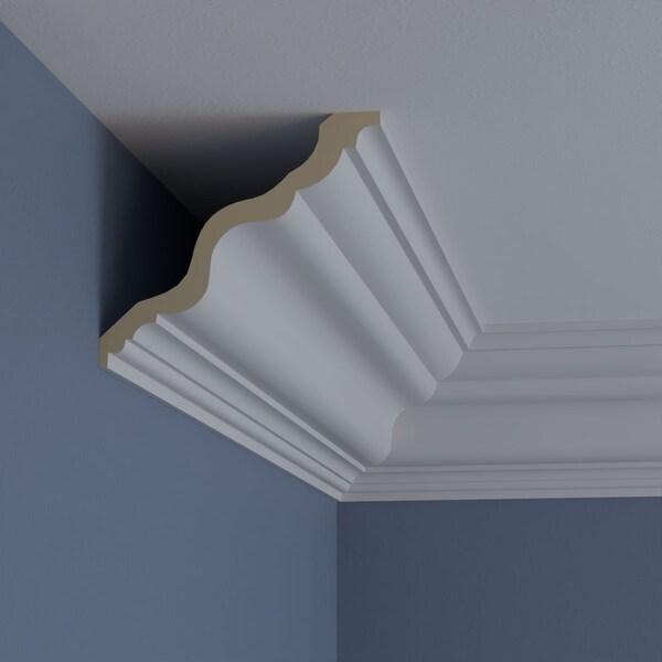 Ekena Millwork 5 5/8"H x 6 3/8"P x 8 1/2"F x 94 1/2"L Versailles Smooth Crown Moulding - MLD05X06X08VE