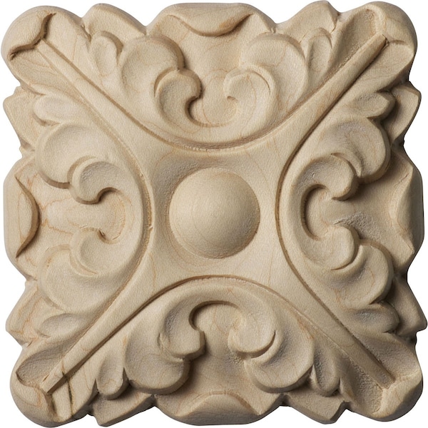 Ekena Millwork 3 1/2"W x 3 1/2"H x 5/8"P Acanthus Square Rosette, Alder - ROS03X03ACAL