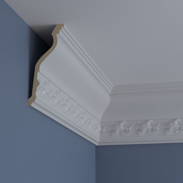 Ekena Millwork 9 1/8"H x 3 7/8"P x 9 7/8"F x 94 1/2"L, (6" Repeat), Southampton Acanthus Crown Moulding - MLD09X03X09SO