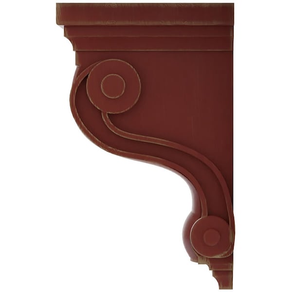 Ekena Millwork 3 3/8"W x 6 1/2"D x 10 1/2"H Boston Traditional Scroll Wood Vintage Decor Corbel, Salvage Red - CORWD03X06X10TSRD