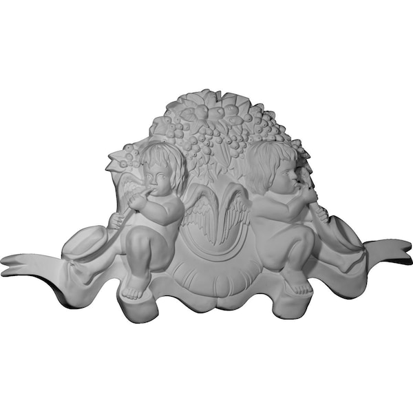 Ekena Millwork 42 1/4"W x 21 1/4"H x 3 1/8"P Angel Center with Scrolls - APL42X21X03AN