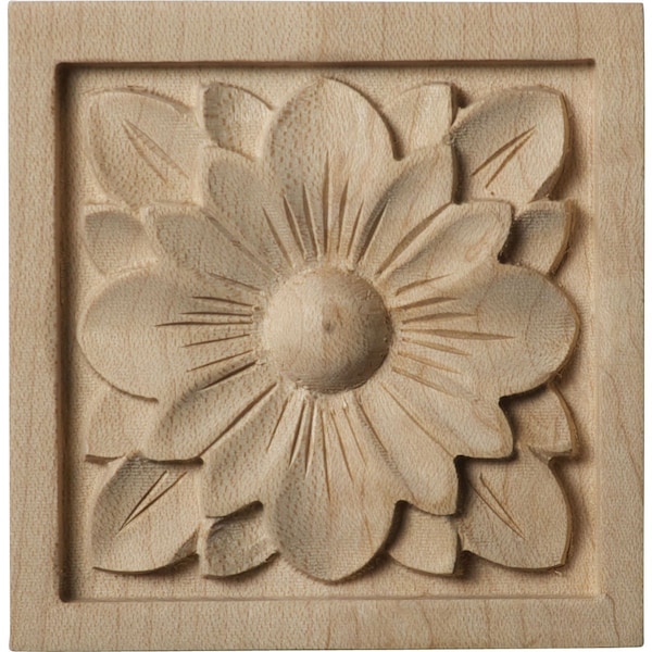 Ekena Millwork 3"W x 3"H x 5/8"P Small Dogwood Flower Square Rosette, Alder - ROS03X03X00DGAL