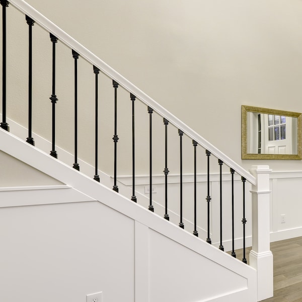 Nuvo Iron in Square x 44in Long Black Steel Interior Balusters - Single Collar, 12PK - SQI1C-12MP