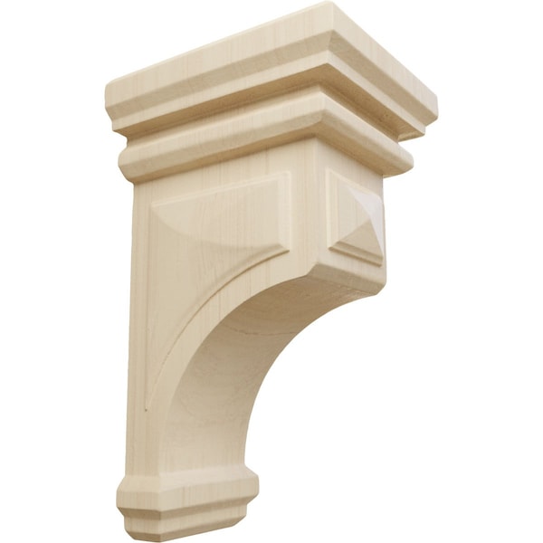 Ekena Millwork 4"W x 4 3/4"D x 8"H Small Woodruff Wood Corbel, Rubberwood - CORW04X04X08WFRW