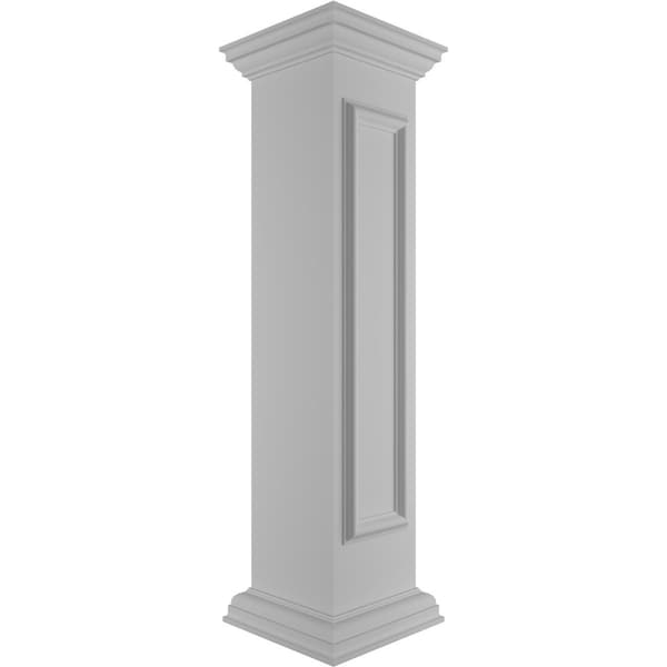Ekena Millwork 10"W x 48"H Straight Newel Post with Panel, Flat Capital & Base Trim (Installation kit included) - NWL10X48SPF0B0