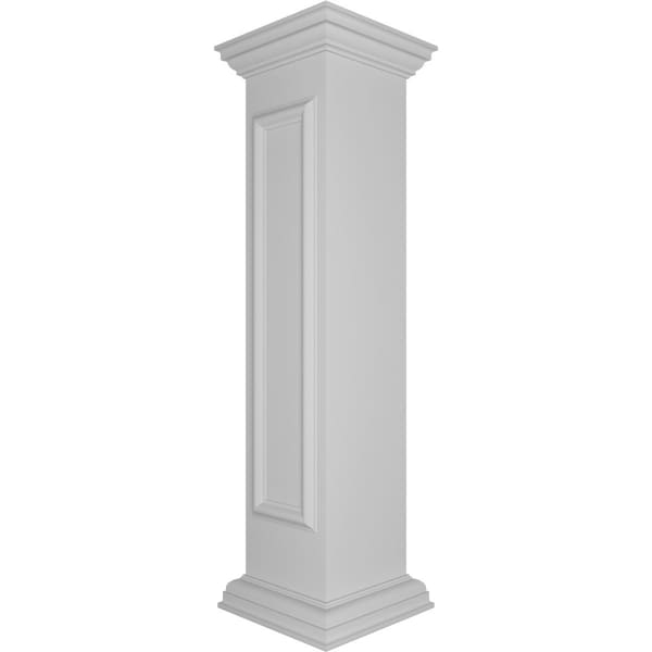 Ekena Millwork 10"W x 48"H Straight Newel Post with Panel, Flat Capital & Base Trim (Installation kit included) - NWL10X48SPF0B0