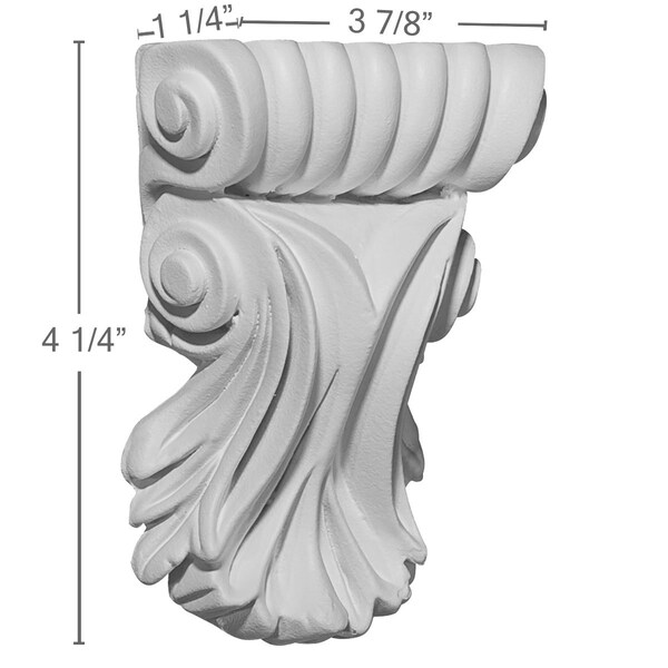 Ekena Millwork 3 7/8"W x 1 1/4"D x 5 1/4"H Scroll Leaf Corbel - COR03X01X05SC