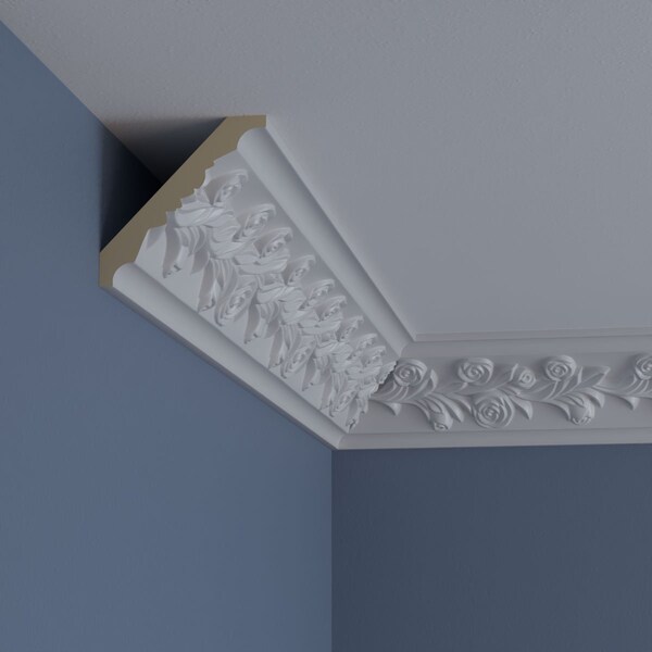 Ekena Millwork 3 7/8"H x 3 7/8"P x 5 1/2"F x 94 1/2"L, (1/2" Repeat) Rose Crown Moulding - MLD04X04X05RO