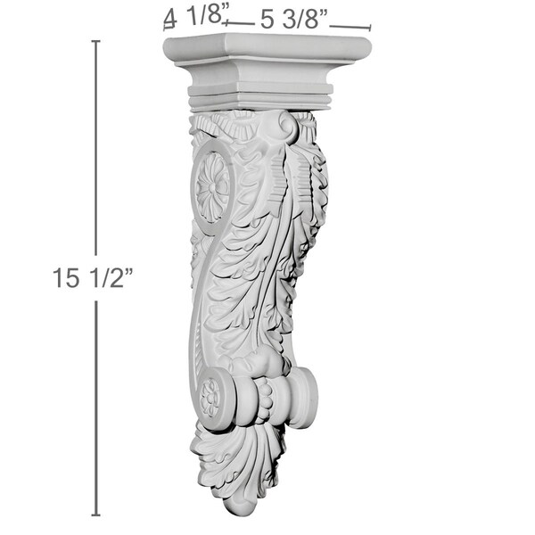 Ekena Millwork 5 3/8"W x 4 1/8"D x 15 1/2"H Acanthus Ribbon Corbel - COR05X04X15AC