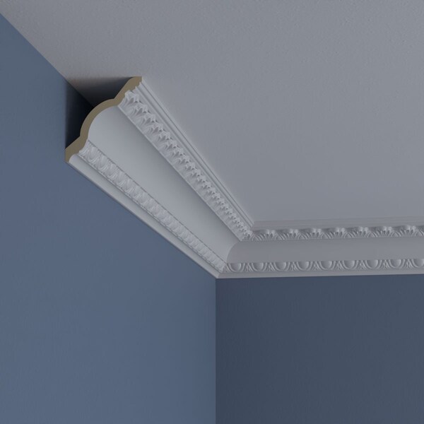 Ekena Millwork 3"H x 2 3/4"P x 4 1/8"F x 94 1/2"L, (1 3/8" Repeat), Egg and Dart Crown Moulding - MLD03X02X04EG