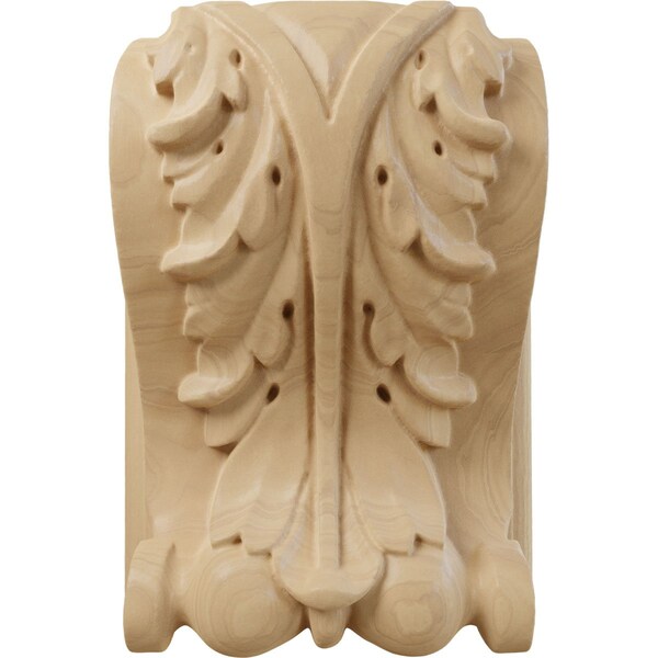 Ekena Millwork 3 1/2"W x 2"D x 4 1/2"H Small Acanthus Block w/ Backplate Wood Corbel, Cherry - CORW04X02X05ABCH