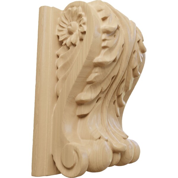 Ekena Millwork 3 1/2"W x 2"D x 4 1/2"H Small Acanthus Block w/ Backplate Wood Corbel, Cherry - CORW04X02X05ABCH
