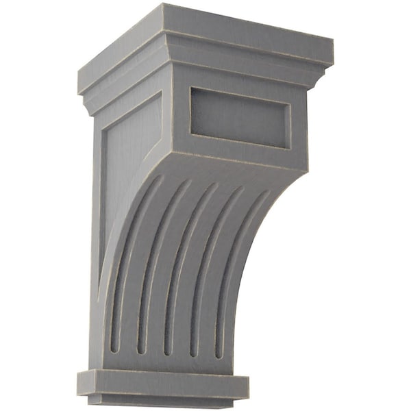 Ekena Millwork 7"W x 7 1/2"D x 13"H Fluted Wood Vintage Decor Corbel, Pebble Grey - CORWD07X07X13FLPG