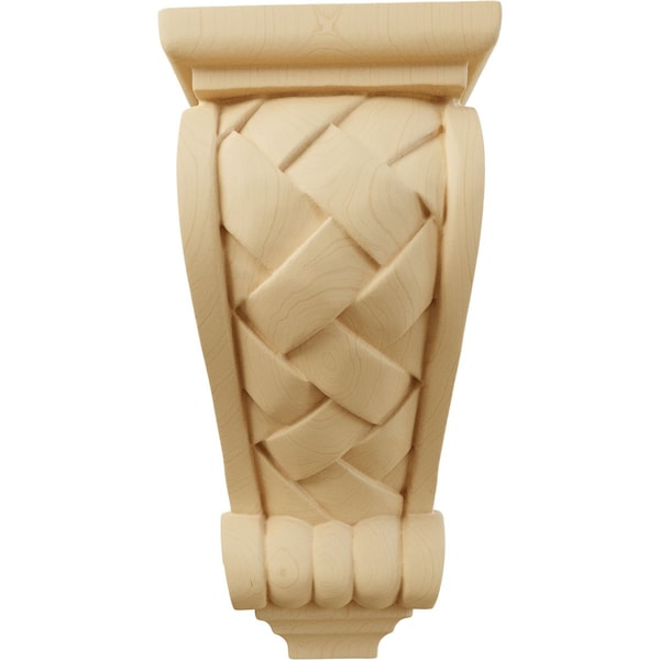 Ekena Millwork 4 1/2"W x 5"D x 10"H Medium Basket Weave Corbel, Alder - CORW04X05X10BWAL