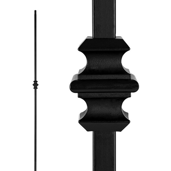 Nuvo Iron Single Collar Stair Baluster, 44 in H, 1/2 in W, Square, Steel, Black, Powder-Coated/Semi-Matte - SQI1C