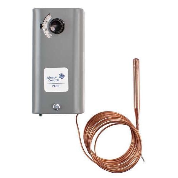 Johnson Controls Line Volt Mechanical Tstat, Open on Rise, 50 Degrees to 200 Degrees F, SPST, 120 to 277V AC - A19ABB-2C