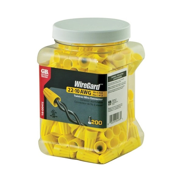 Gardner Bender WireGard 18-10 Ga. Conectores de Alambre de Cobre Amarillo 200 piezas - 16-004N