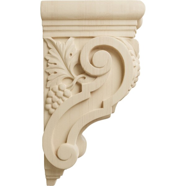 Ekena Millwork 3 1/2"W x 4 3/8"D x 7 7/8"H Small Grape Bunches Corbel, Rubberwood - COR03X04X07GRRW