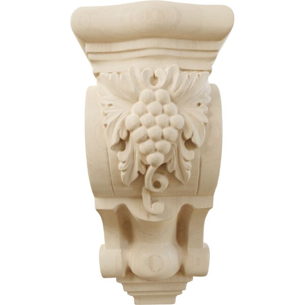 Ekena Millwork 3 1/2"W x 4 3/8"D x 7 7/8"H Small Grape Bunches Corbel, Rubberwood - COR03X04X07GRRW